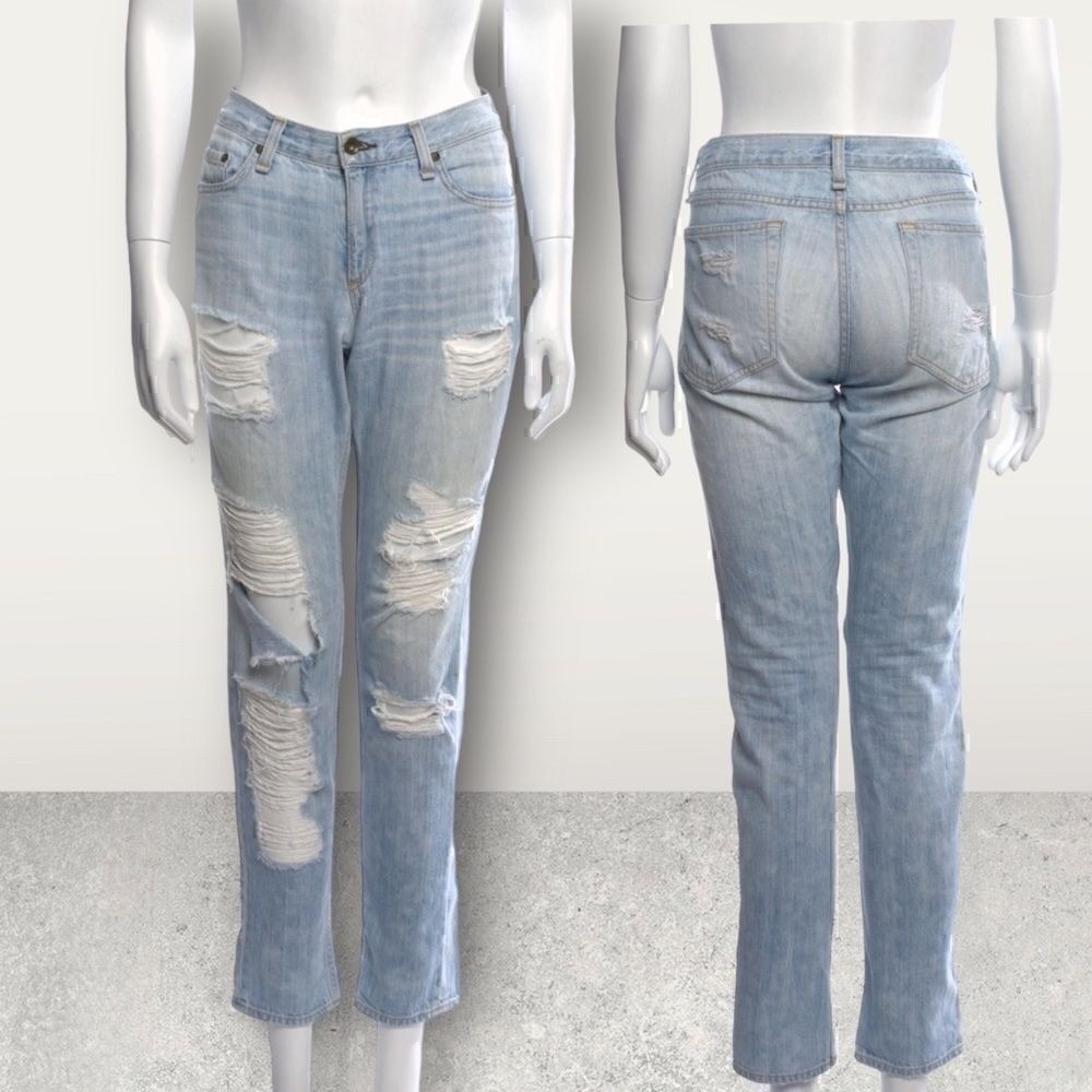 Rag & Bone Thrashed Straight Leg Jeans Light Wash Blue Denim Size‎ 28 USA